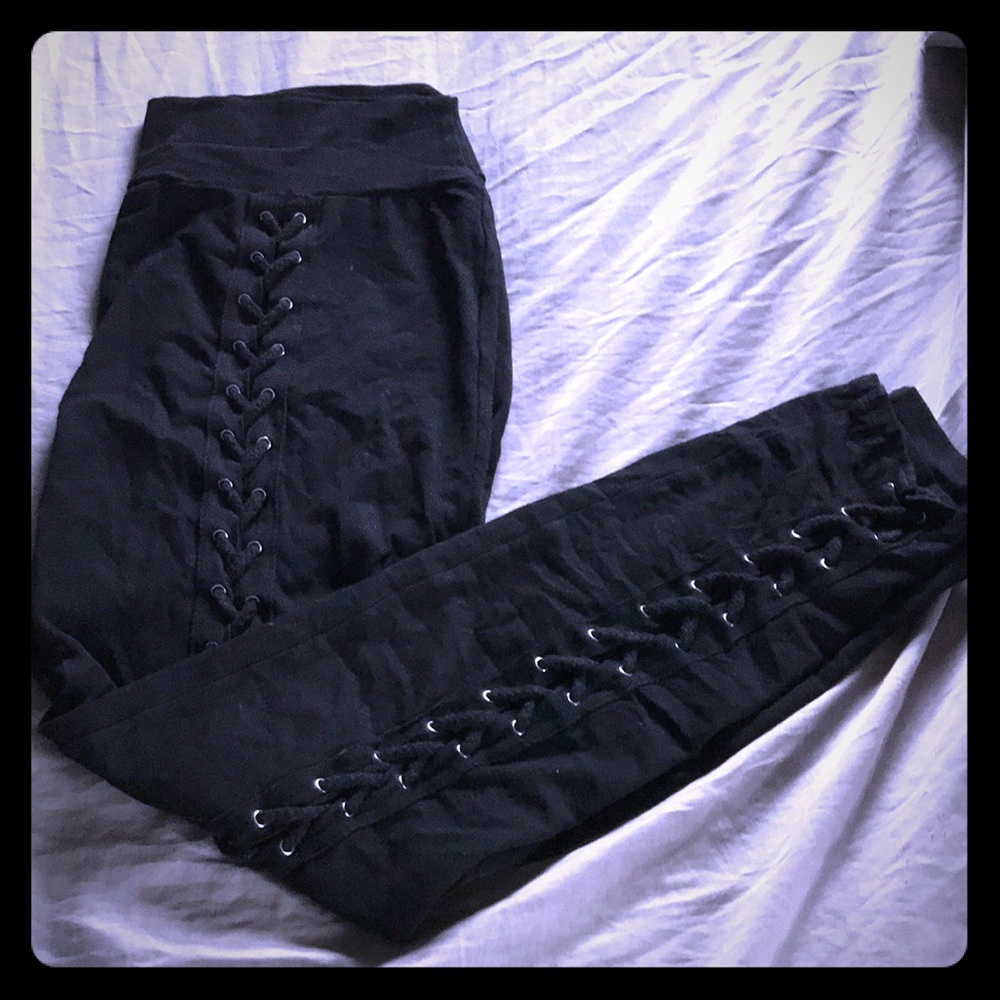 Black lace up leggings